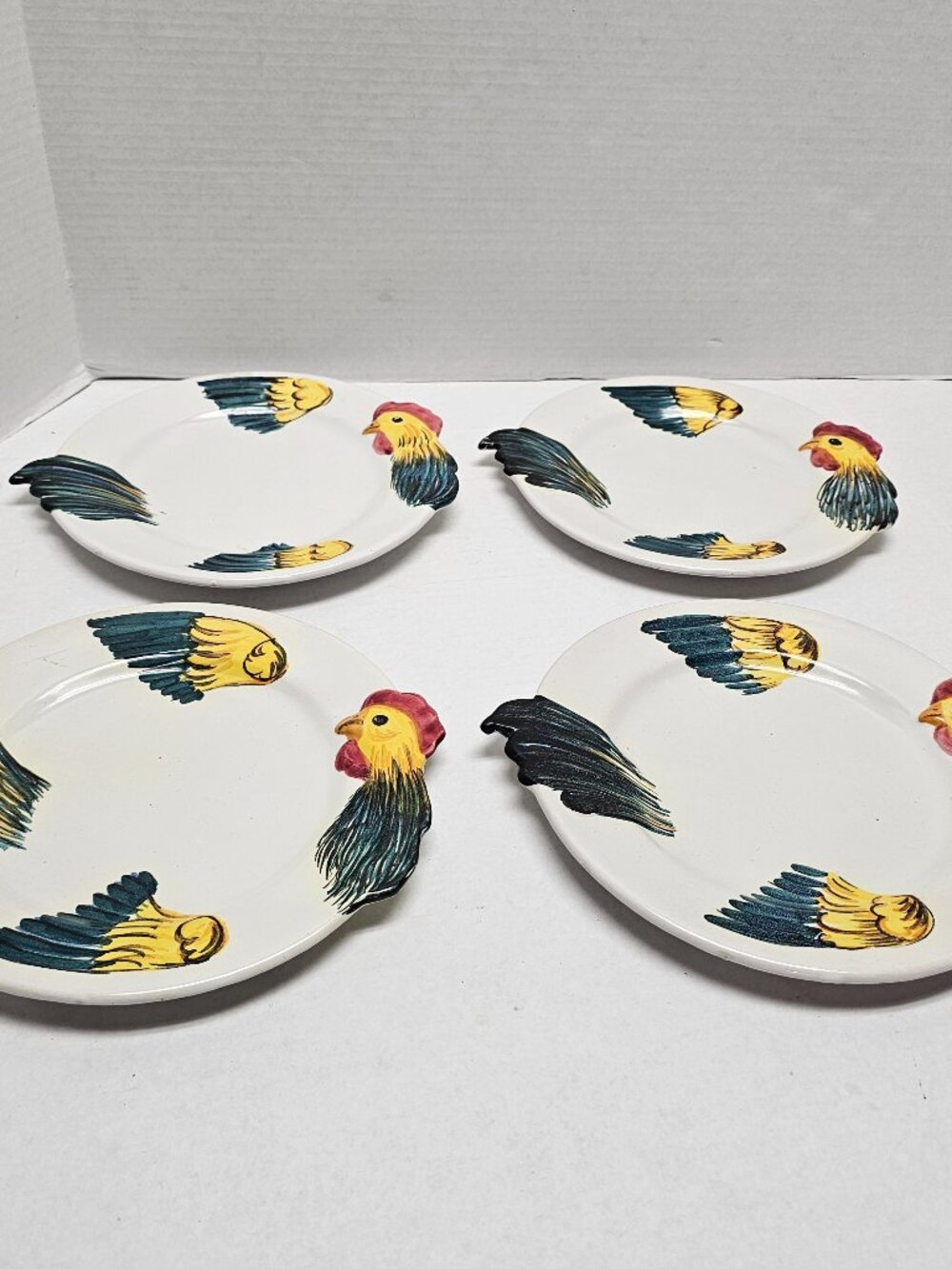 4 Lot ITALY PV Salad Dessert Bread Plate Rooster Chicken Duck Bird Cut Out Shape